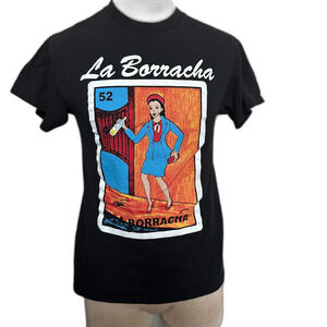La Borracha Loteria T-Shirt - Unisex S - Retro Drunk Woman Mexican Lottery